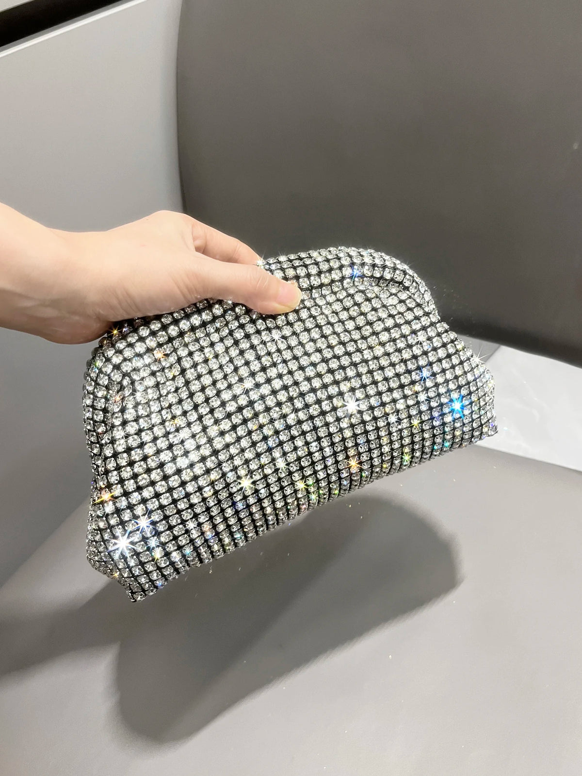 Clutch Strass Métallique Luxe | Sac de Soirée & Banquet Femme