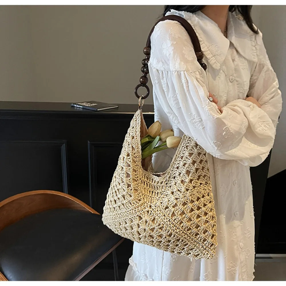 Sac Tote en Paille Ajourée – Esprit Vacances | Sélène & Co