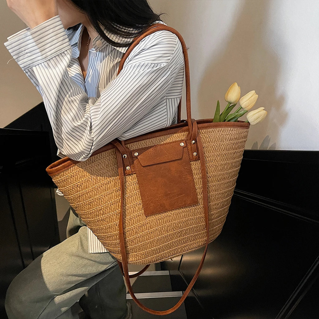 Grand Sac de Plage en Paille – Élégance Estivale | Sélène & Co