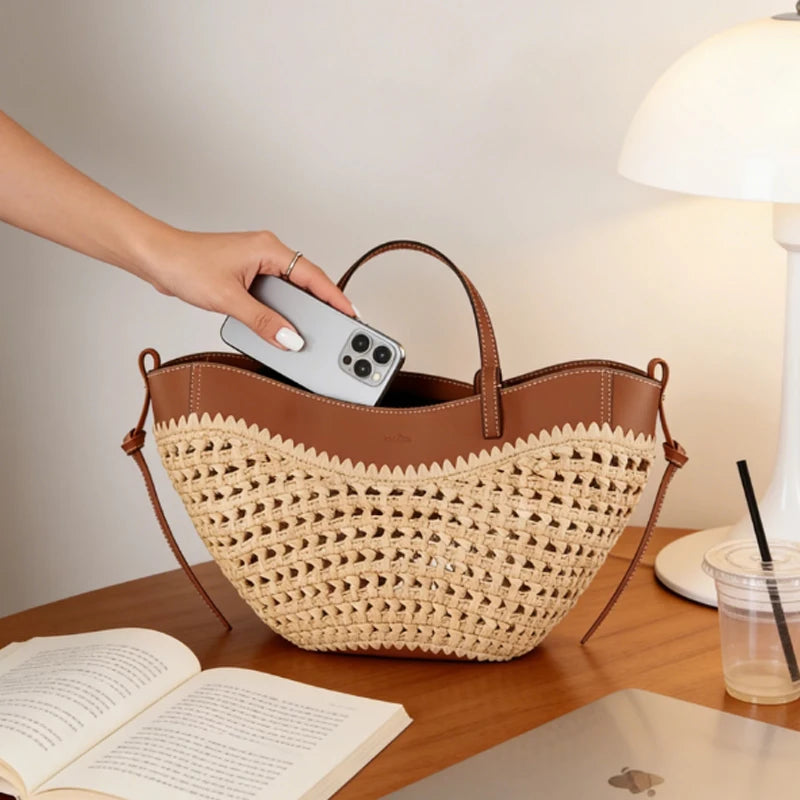 Grand Cabas Paille & Cuir – Esprit Plage & Été | Sélène & Co
