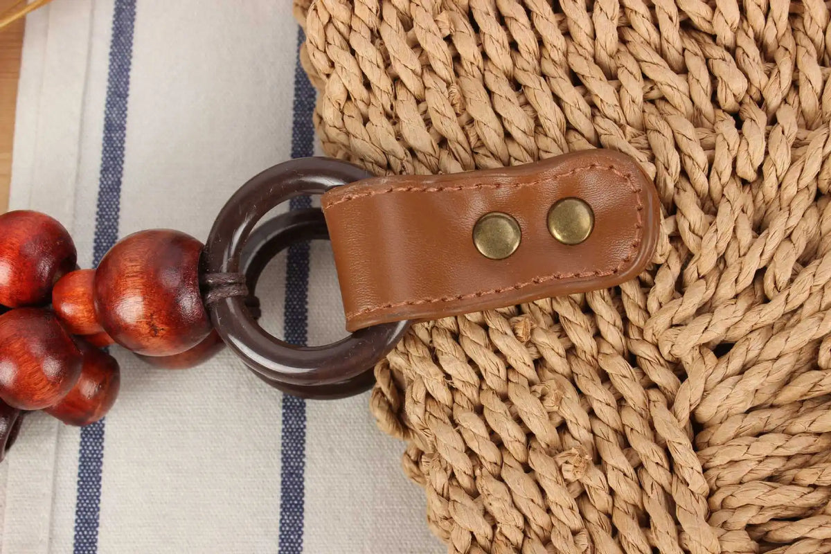 Sac Demi-Lune en Paille Tressée – Anses Perlées & Fermeture Zip | Sélène & Co