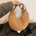 Sac Hobo Paille Crochet & Anse Cuir – Sac de Plage Bohème Femme